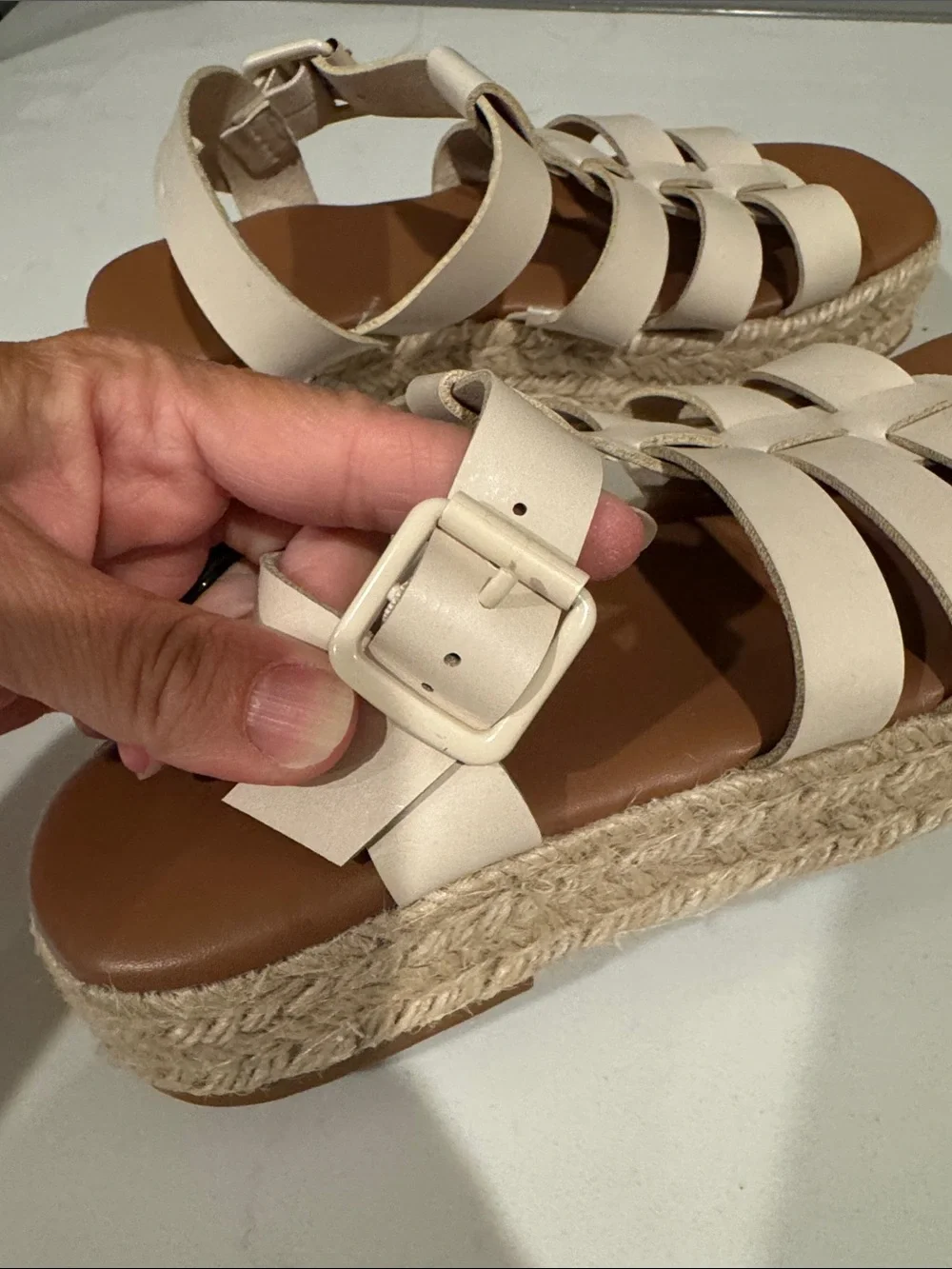 Women's American Eagle Cream Woven Strap Espadrille Sandals